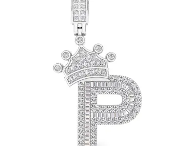 Crown Initial  P  Letter Pendant 3D print model