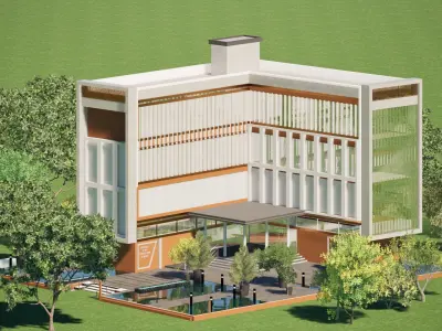 Hotel Building 3D Model with Water pool Low-poly 3D model