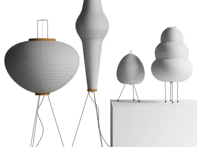 Rice Paper Floor Lamp scene Low-poly 3D model