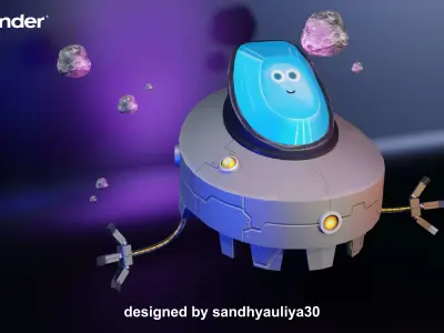 Robot SCI-FI with Arm Low-poly 3D model