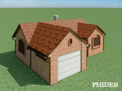 Low Poly House brick with garage Low-poly 3D model