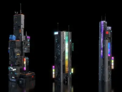 Scifi building Cyberpunk Futuristic building Kitbash Bundle 3D model