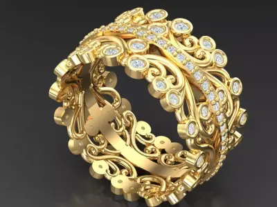 Light Gold Diamond Men Ring 2MR078 3D model