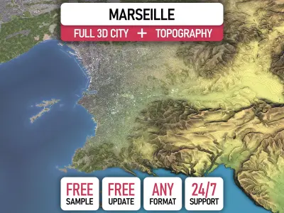 Marseille - Topography Terrain 3D City 3D Model Pack