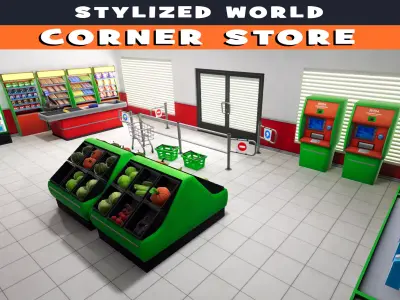 Stylized Corner Store Low-poly 3D model