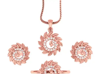 Light weight flower ring earrings pendant set 3dm stl  4 renders 3D print model