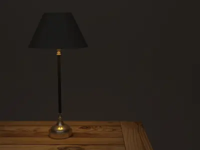 LAMP---Chromium lamp on wooden table 3D model