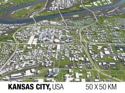 Kansas City 50x50km 3D City Map 3D model