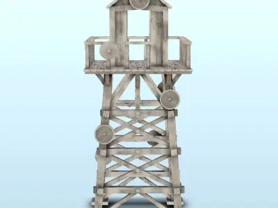 Wooden watchtower with guardhouse 11 3D print model