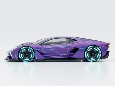 Hyper Vision Futuristic Supercar with Cyan Tron Style Accents Low-poly 3D model