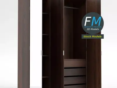 Three-door wardrobe 3D model