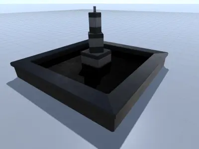 Fountains set fountain in middle of square Low-poly 3D model