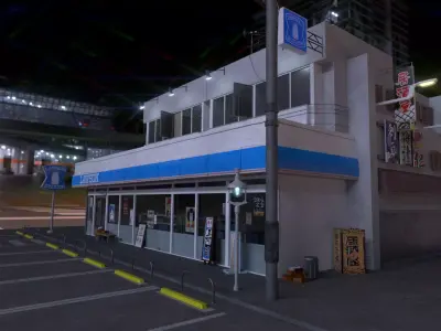 Lawson - convenience store and street- lowpoly PBR Low-poly 3D model
