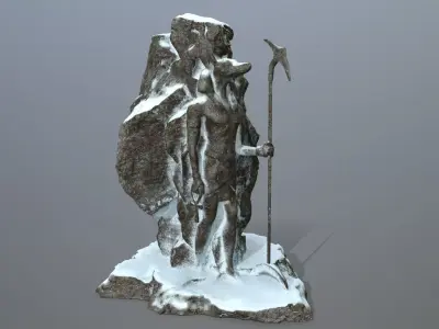 anibus rock with ski pole Low-poly 3D model