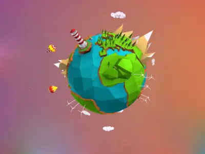 Earth Low Poly globe in middle of background Low-poly 3D model
