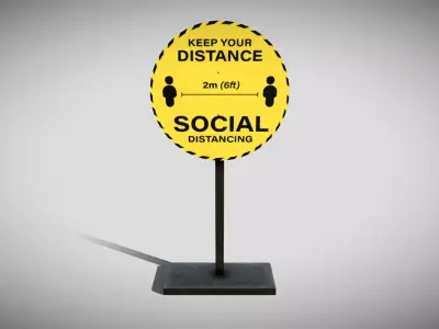 Social Distancing Signage Low-poly 3D model