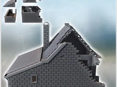 Single-story house with brick walls tiled roof and rear annex 9  3D print model