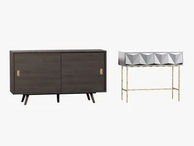 noir beth sideboard pale and west elm aculpted geo console in wh 3D model