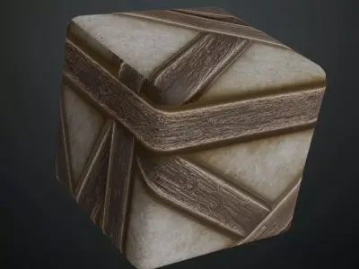 Abstract Banded White Concrete Wall with Wood Straps PBR Texture