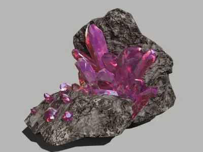 Crystal Set rock with crystals Low-poly 3D model buy