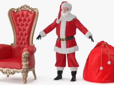  Santa Claus with a Bag and a Throne Chair 