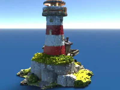 Stylized Voxel Lighthouse Island Low-poly 3D model