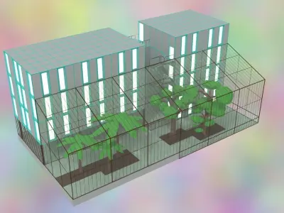 Achitectural Project with Greenhouse Low-poly 3D model
