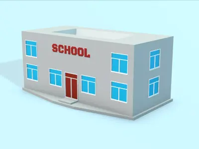 School Game Ready building Low-poly 3D model