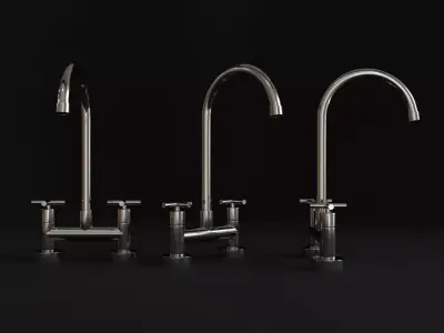 Modern Kitchen Faucet Chrome - High Poly Double Handle 3D model