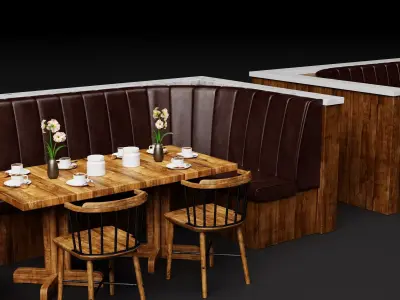 Modern Restaurant Booth Seating Banquette Pack PBR Game Ready Low-poly 3D model