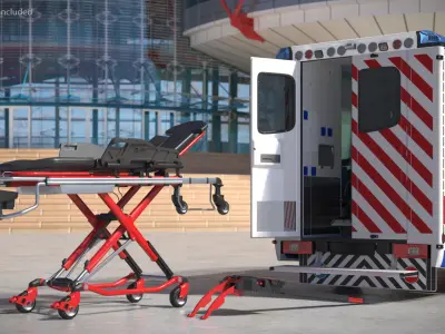  Automatic Medical Cot With Loading Guide Black Red Rigged 