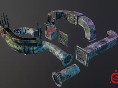 Cyberpunk Air Ducts Pack Low-poly 3D model