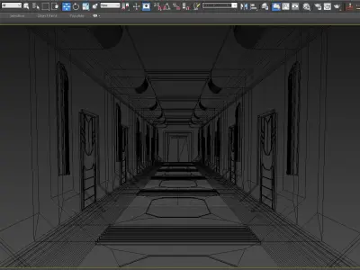 SCI FI INTERIOR SCENE SPACE SHIP CORRIDOR Low-poly 3D model