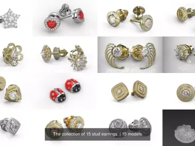 The collection of 15 stud earrings  3D Model Pack