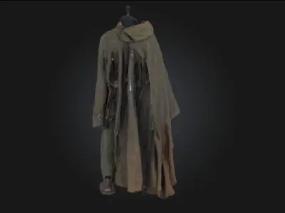 Vagabond Attire on Display  Worn Threads of a Wandering Soul 3D model