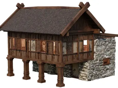 Old Medieval Building House 4K Textures GameReady 57 Low-poly 3D model