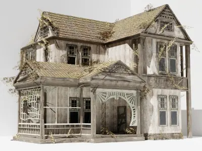 Abandoned old house - realistic low poly Low-poly 3D model