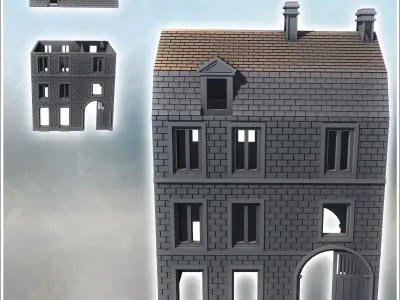 Modern two-story brick house with large wooden door and Mansard  3D print model