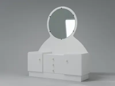 3D model of a vintage dresser with round mirror three drawers 3D model
