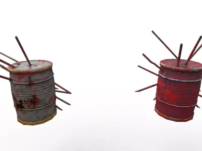 Low Poly Industrial Oil Drum Barrel Set Game Ready Prop Low-poly 3D model