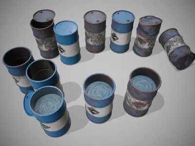 Barrels blue set Low-poly 3D model
