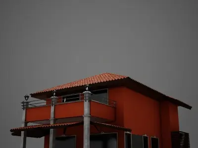 Red Latin Hacienda Modern Villa 3D model 3D model