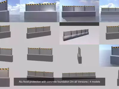 Alu flood protection with concrete foundation 2m all Versions 3D Model Pack