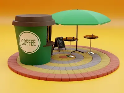 Coffee Cup Kiosk Scene  3D model
