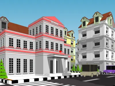 3D model for city environment and different building types Low-poly 3D model