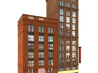 hotelbuilding brick building with windows and balconies 3D model