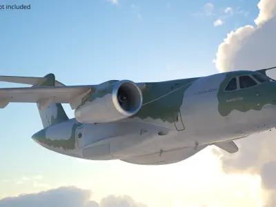  Embraer C 390 Millennium Military Aircraft Camo Rigged for Cinema 4D 