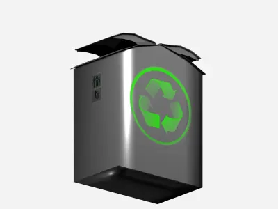 Metal box type metal dust bin Low-poly 3D model