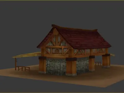 house wooden with roof Low-poly 3D model