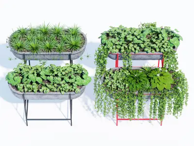 Tiered two metal planters 3D model